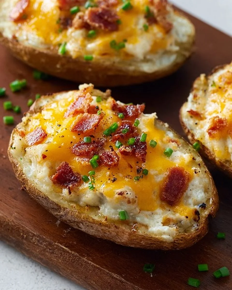 Breakfast Twice Baked Potato with cheese and herbs