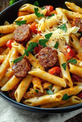 Creamy Cajun Sausage Pasta dish served in a bowl with herbs and spices