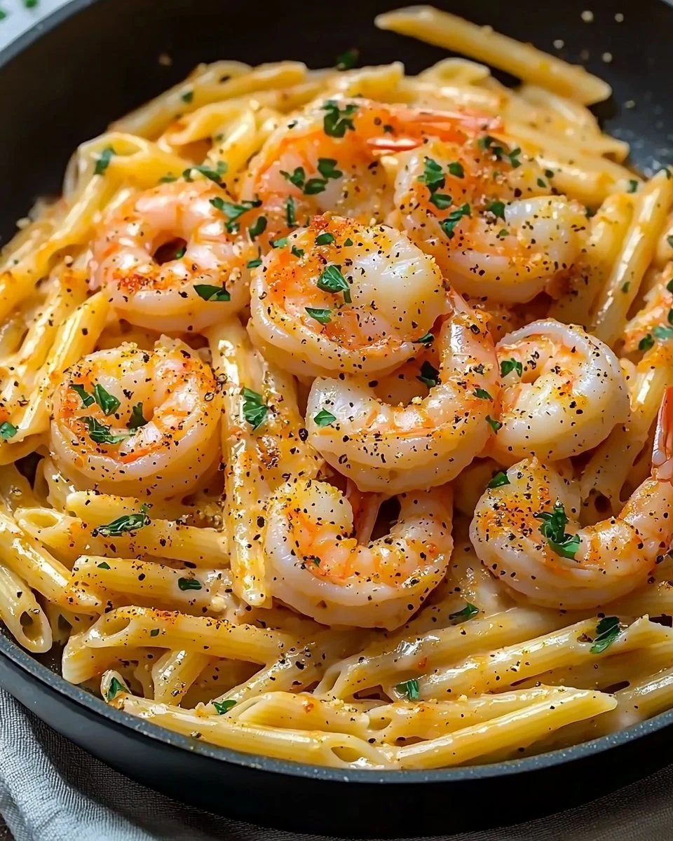 Delicious Cajun Shrimp Pasta served with a sprinkle of parsley