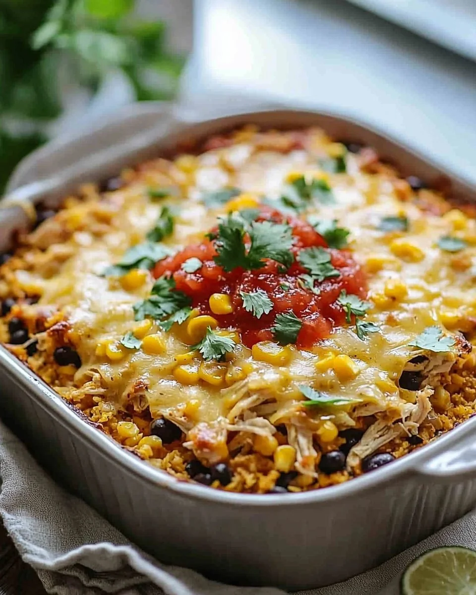 Delicious Chicken Taco Casserole ready to serve for a family meal