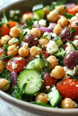 Chickpea Greek Salad with fresh vegetables and feta cheese