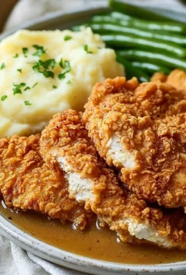 Crispy Country Fried Chicken Breast served on a plate with sides