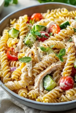 Creamy chicken pasta salad with colorful veggies and a rich dressing