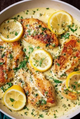 Creamy lemon chicken dish with vibrant lemon slices and herbs