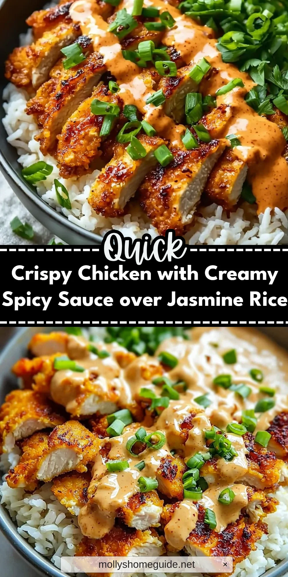 Crispy Chicken with Creamy Spicy Sauce over Jasmine Rice
