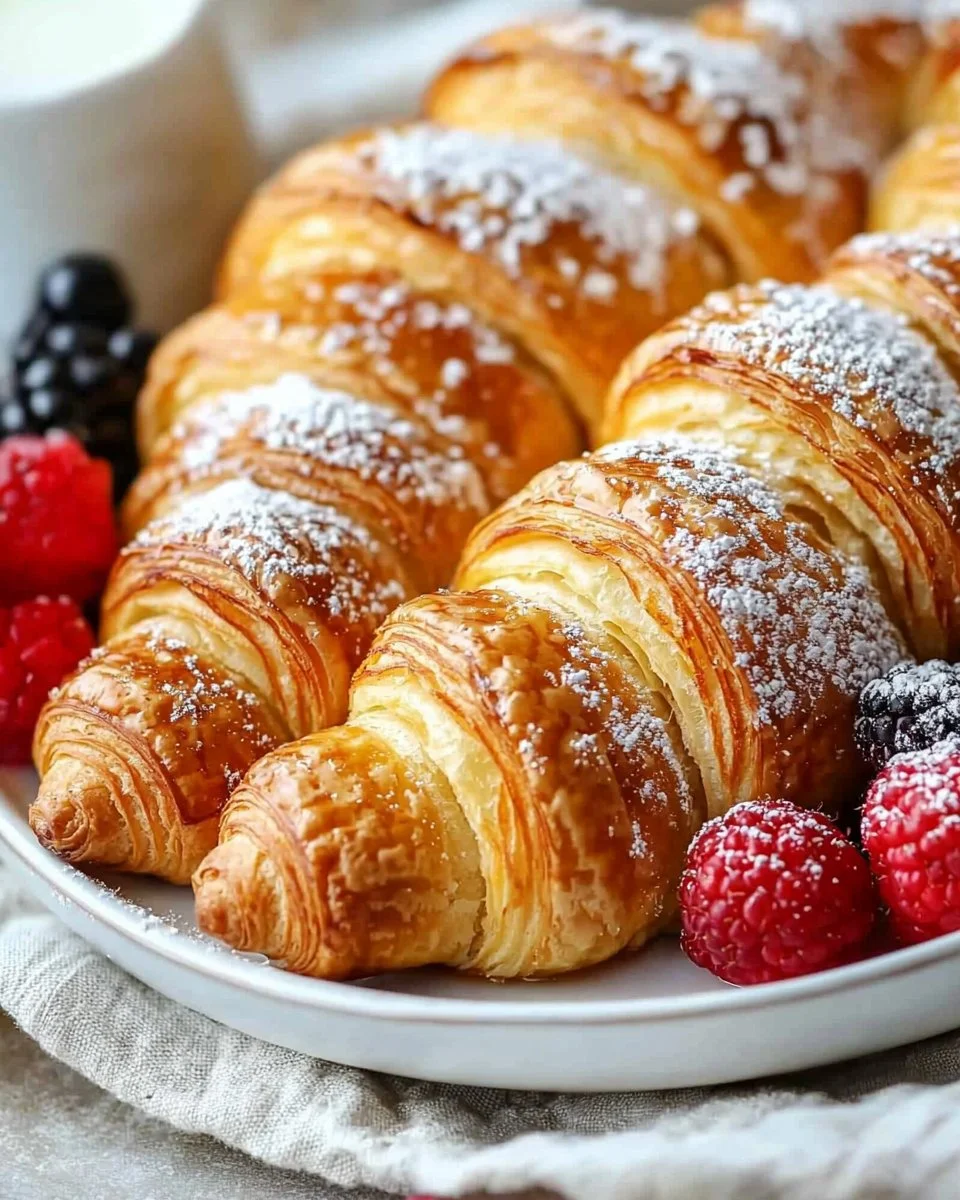Delicious croissant French toast casserole topped with syrup and fresh fruit.