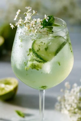 Cucumber Elderflower Spritz mocktail in a glass with fresh cucumber slices