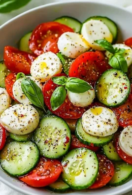 Fresh Easy Cucumber Caprese Salad with tomatoes, mozzarella, and basil