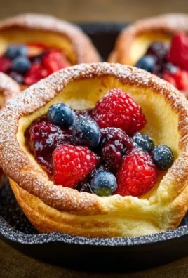 Mini Dutch baby pancakes topped with fresh fruit and powdered sugar