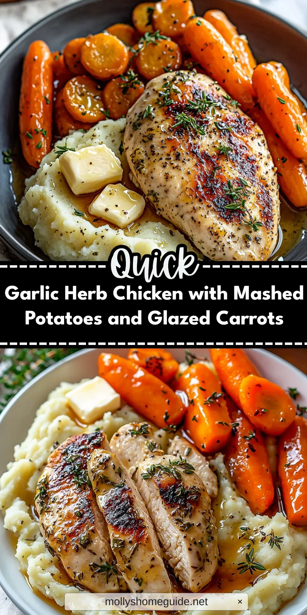 Garlic Herb Chicken with Mashed Potatoes and Glazed Carrots