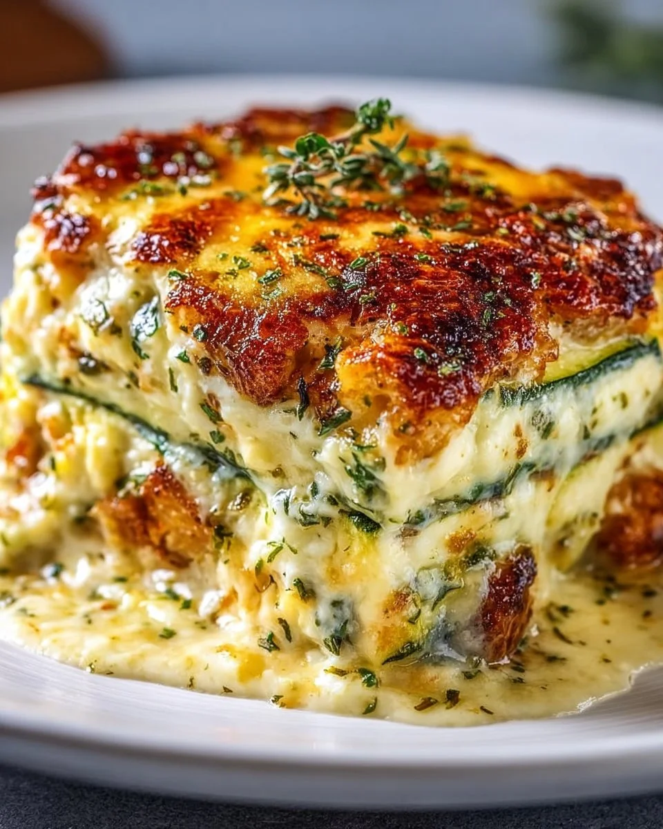 High Protein Chicken Zucchini Bake with vegetables in a baking dish
