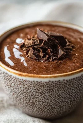 High protein chocolate chia seed pudding in a glass bowl with toppings.