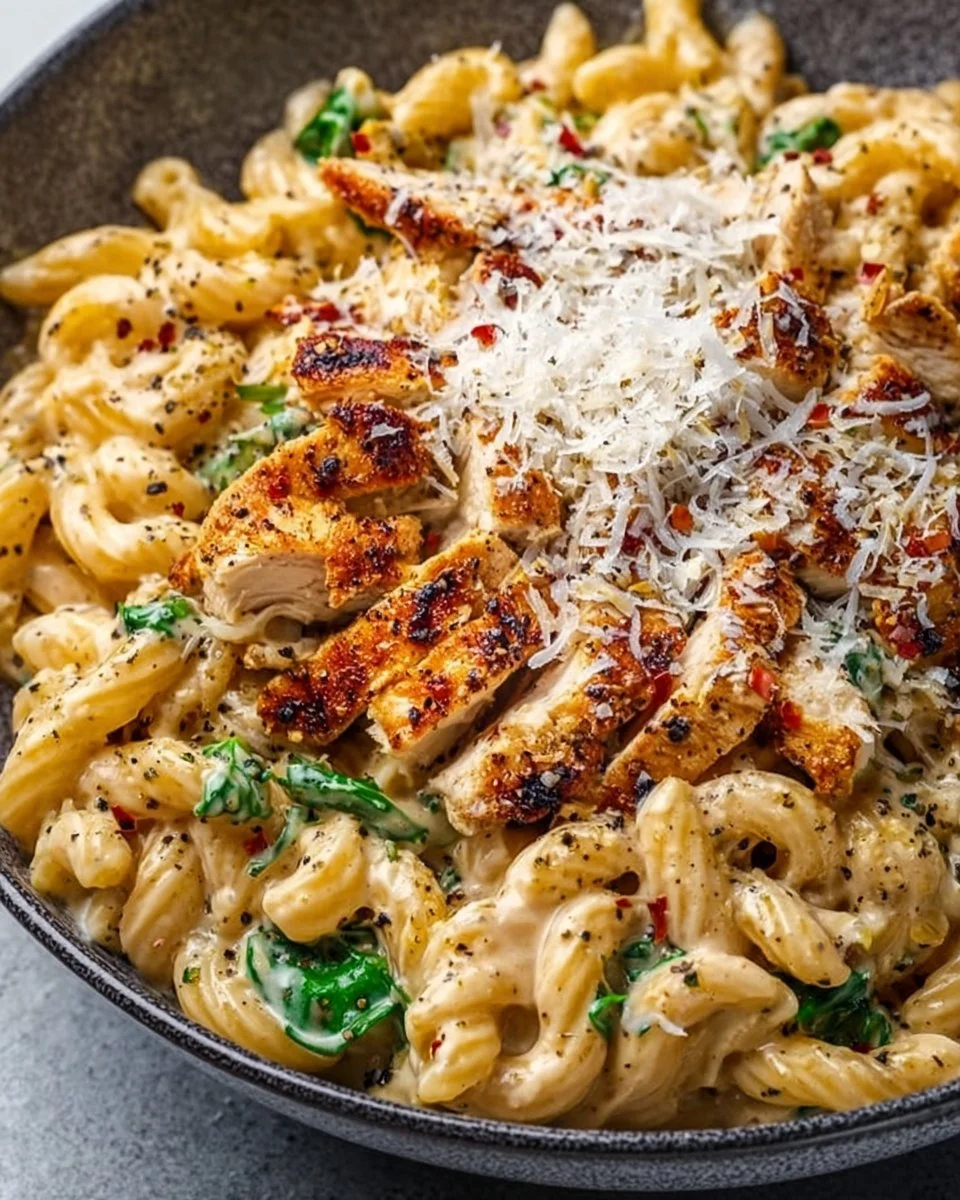 High Protein Garlic Parmesan Pasta Bowl with vegetables and cheese