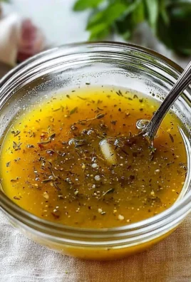 A bottle of homemade Italian dressing with fresh herbs and spices.