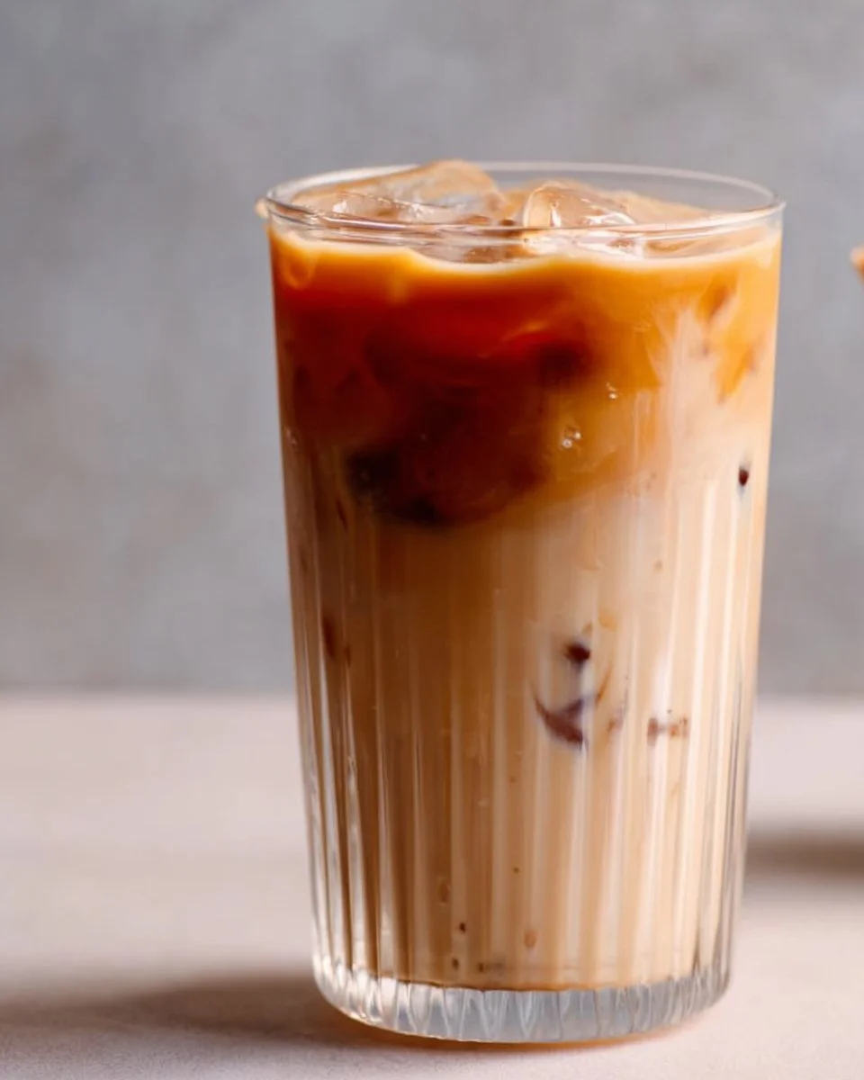 Delicious Iced Spanish Latte served in a glass with ice and cinnamon