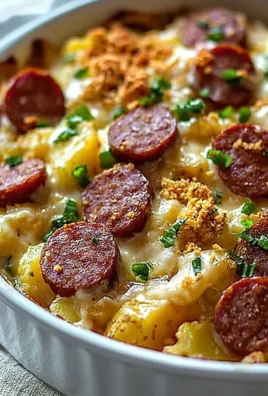 Delicious Kielbasa Sausage Cheesy Potato Casserole served in a dish