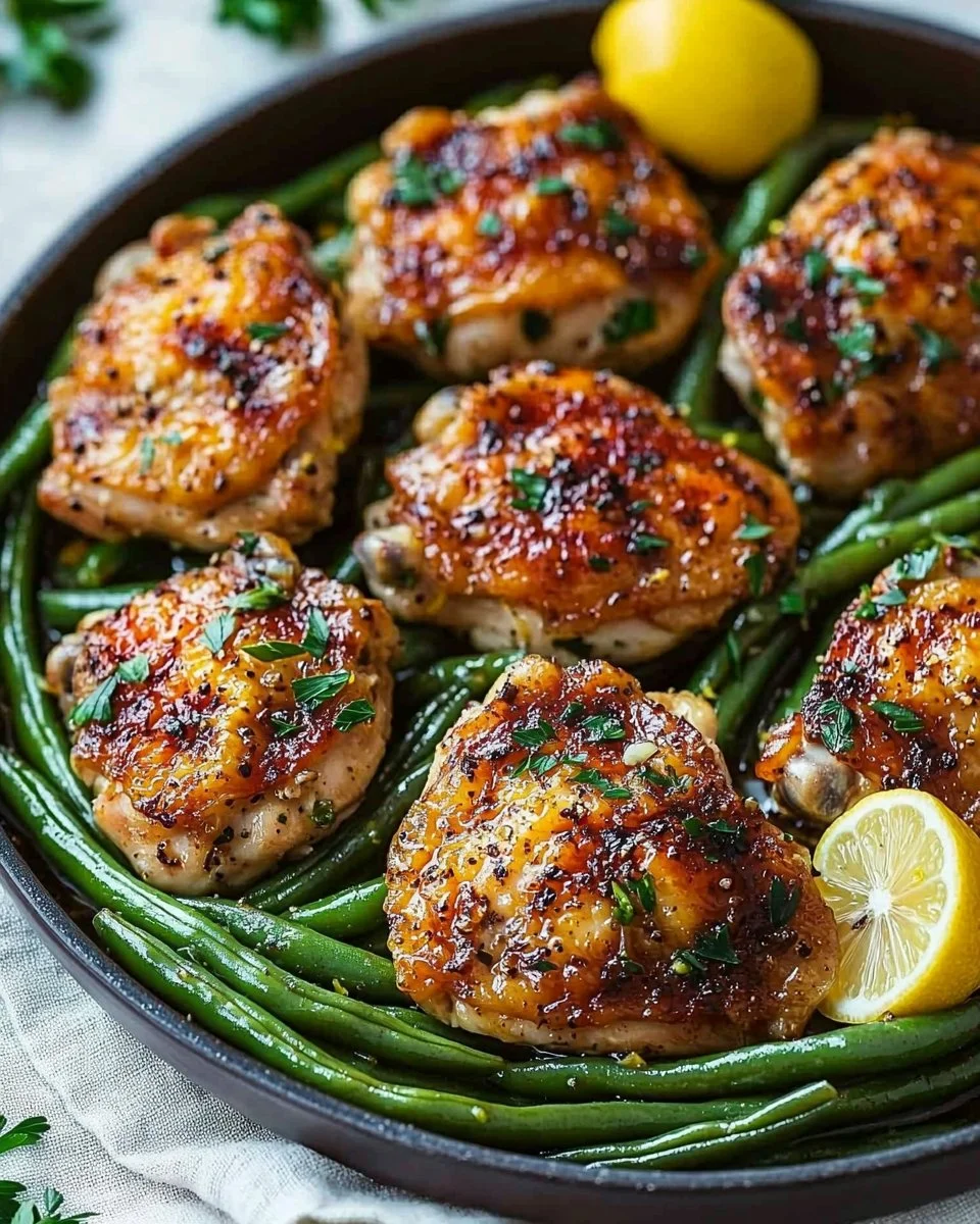 Lemon Garlic Butter Chicken Thighs with Green Beans
