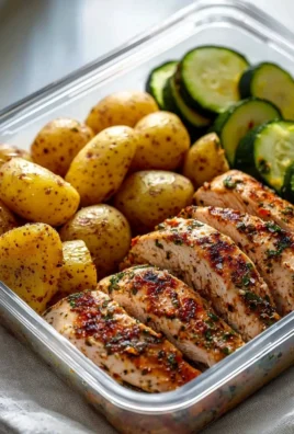 Lemon garlic chicken meal prep in a colorful meal container