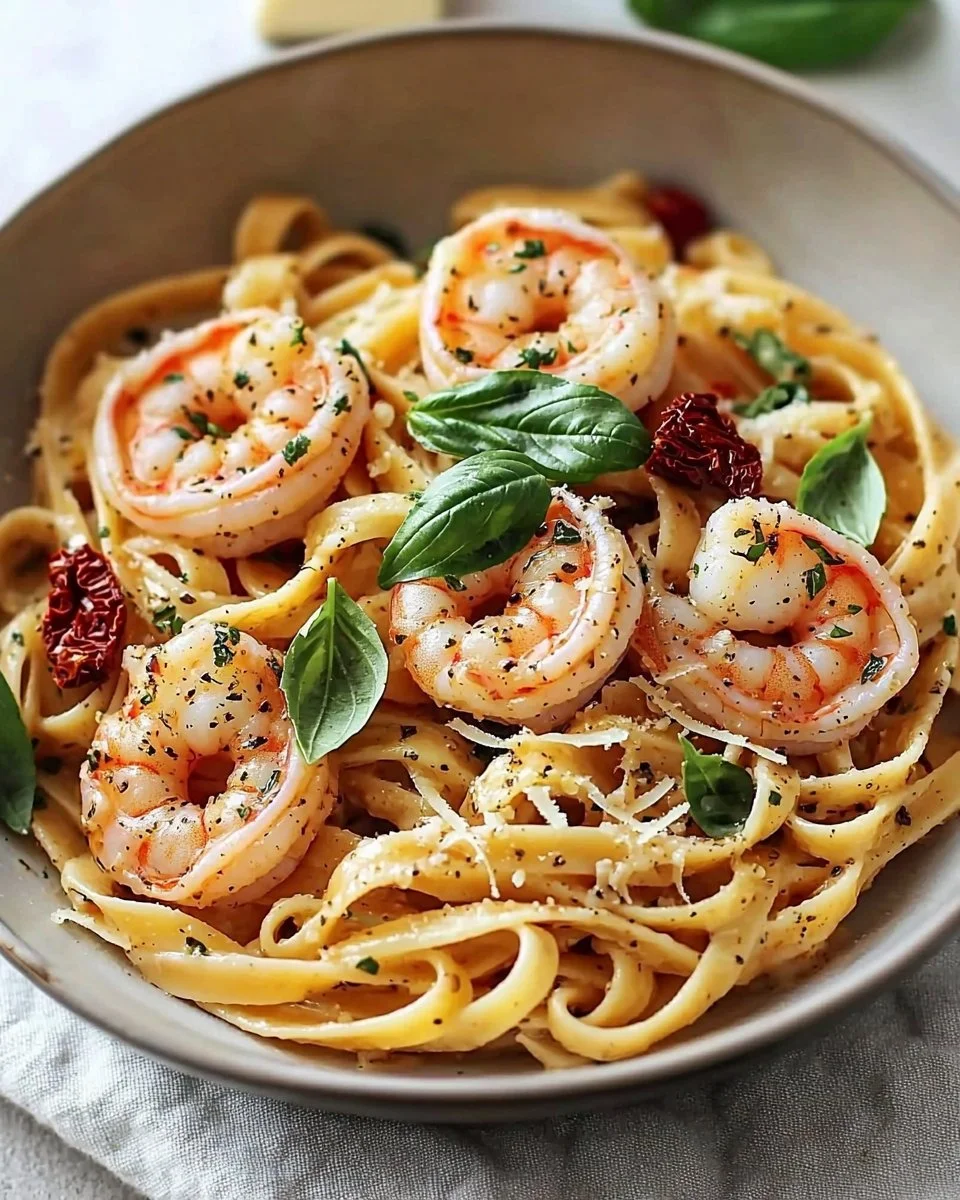 Delicious Marry Me Shrimp Pasta served on a plate with fresh herbs