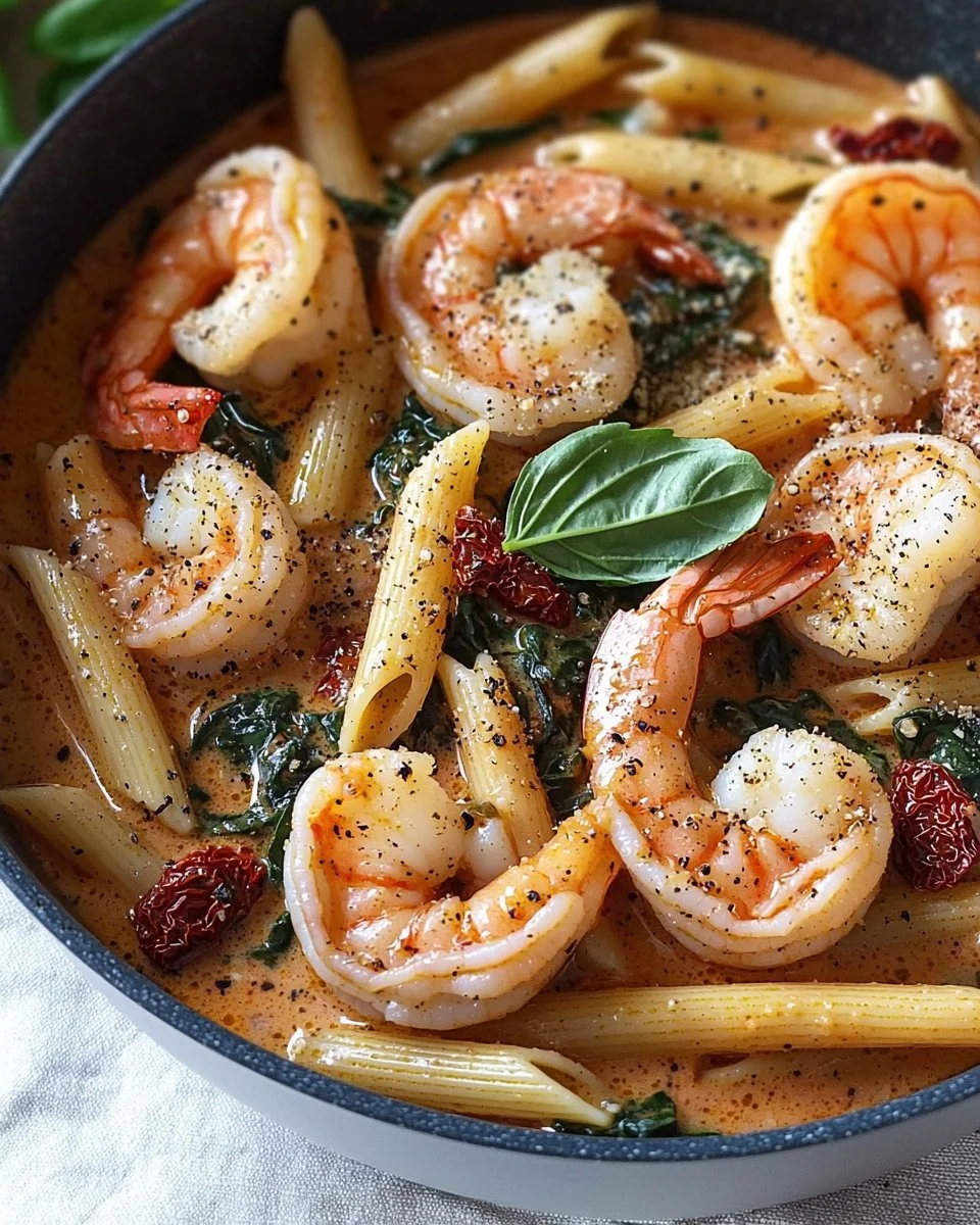 Delicious Marry Me Shrimp Pasta with creamy sauce and shrimp garnished with herbs