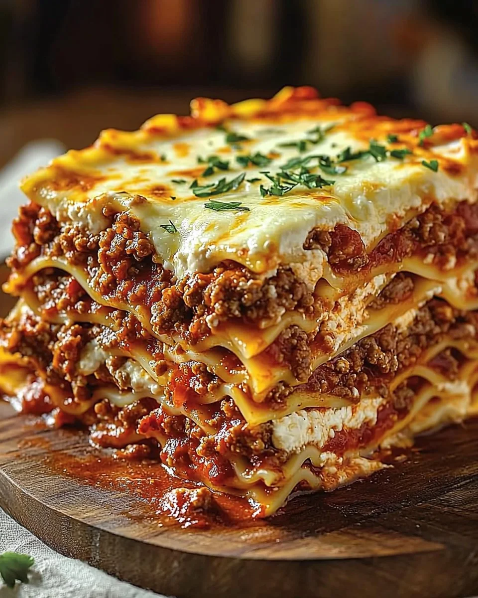 Delicious Million Dollar Lasagna baked with layers of cheese and sauce