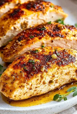 Juicy oven-baked chicken breast served on a plate with vegetables