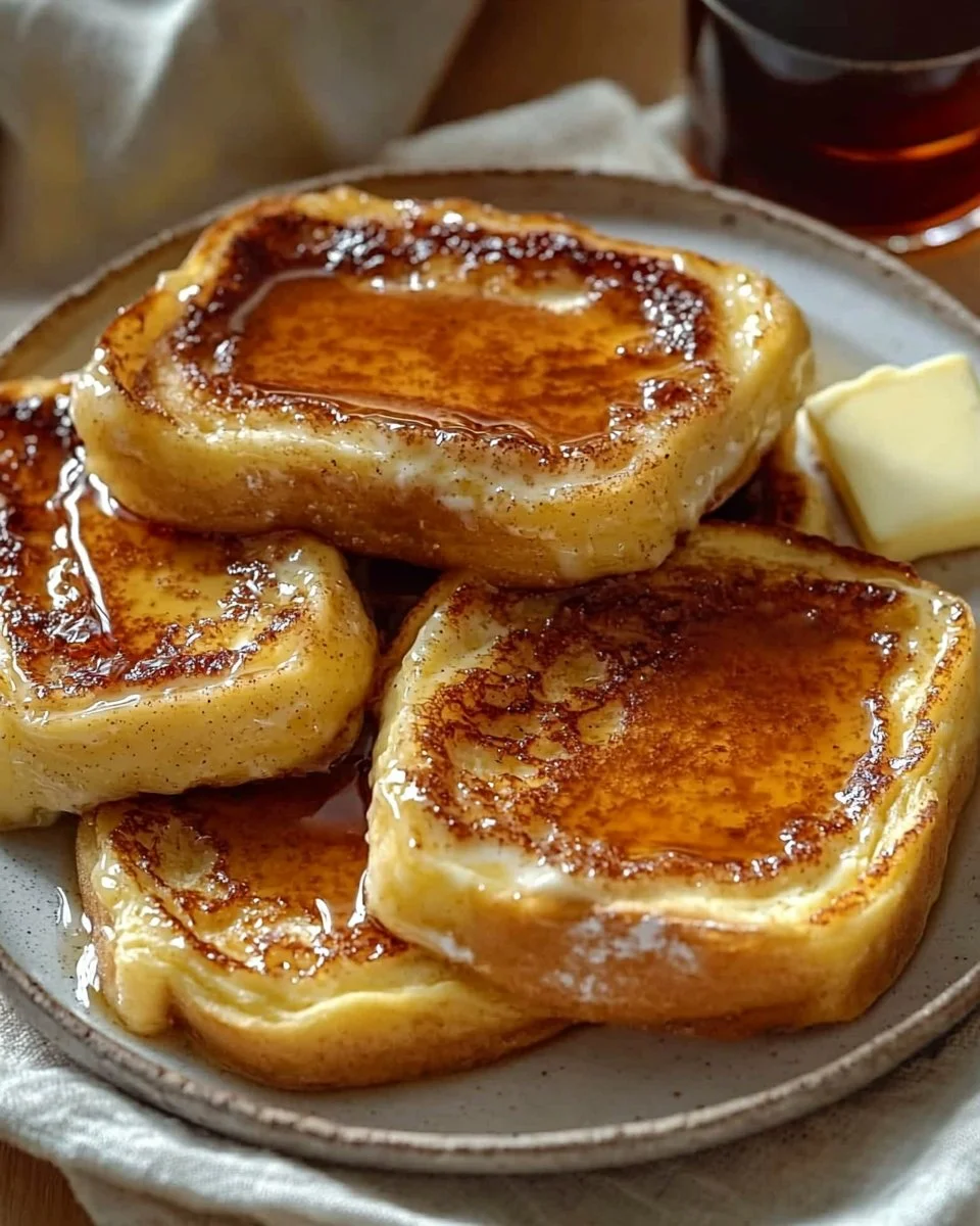 Delicious Overnight Crème Brûlée French Toast topped with caramelized sugar