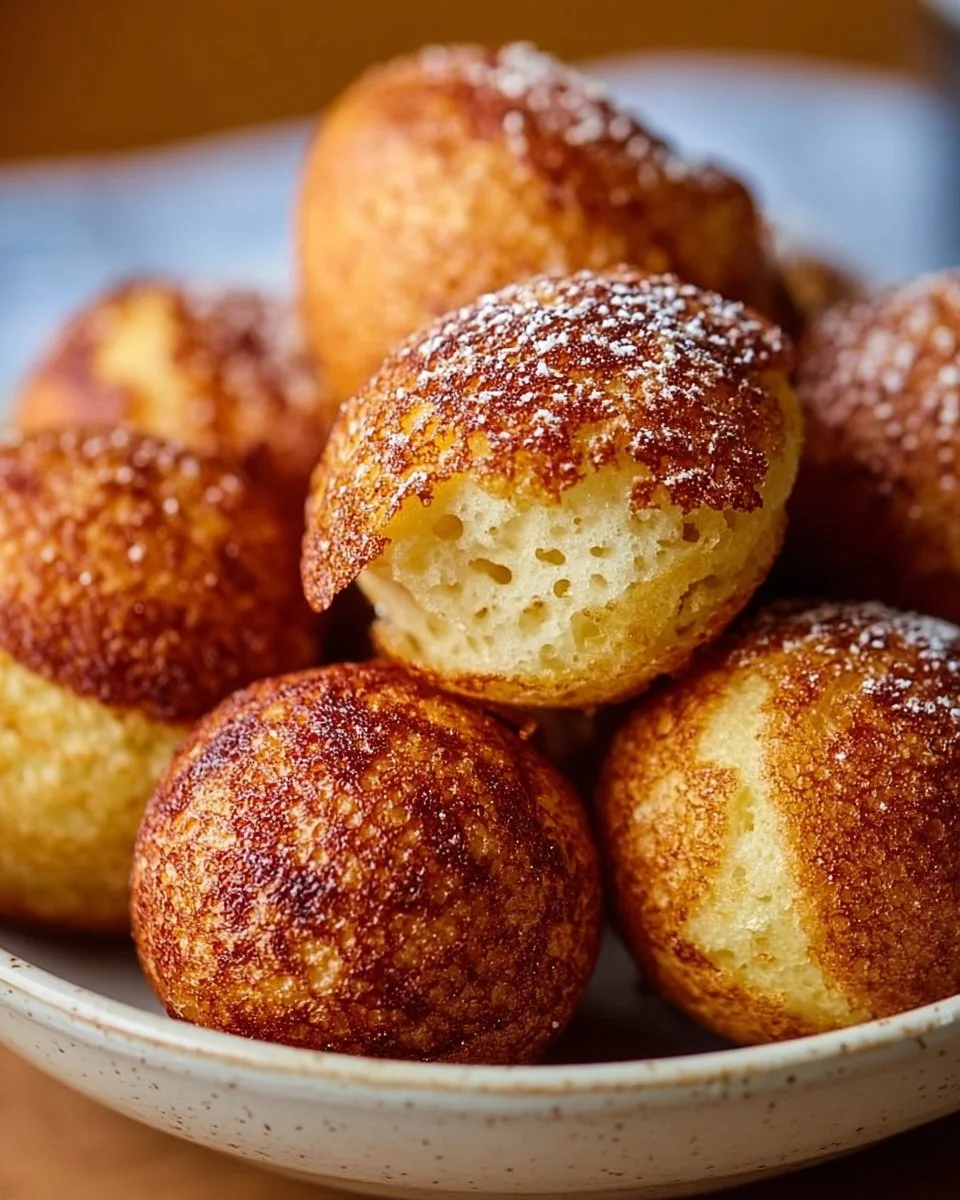Deliciously fluffy pancake poppers served on a plate with syrup