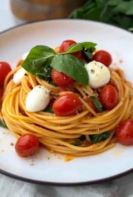 Delicious plate of pasta with tomato sauce and fresh basil