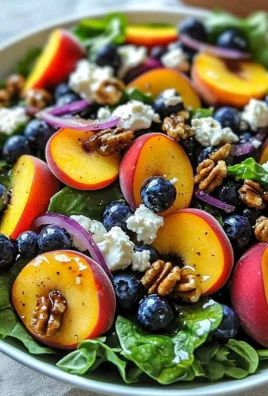 Colorful Peach Blueberry Feta Salad with fresh ingredients in a bowl