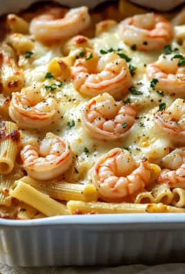 Delicious shrimp scampi pasta bake dish ready to serve.