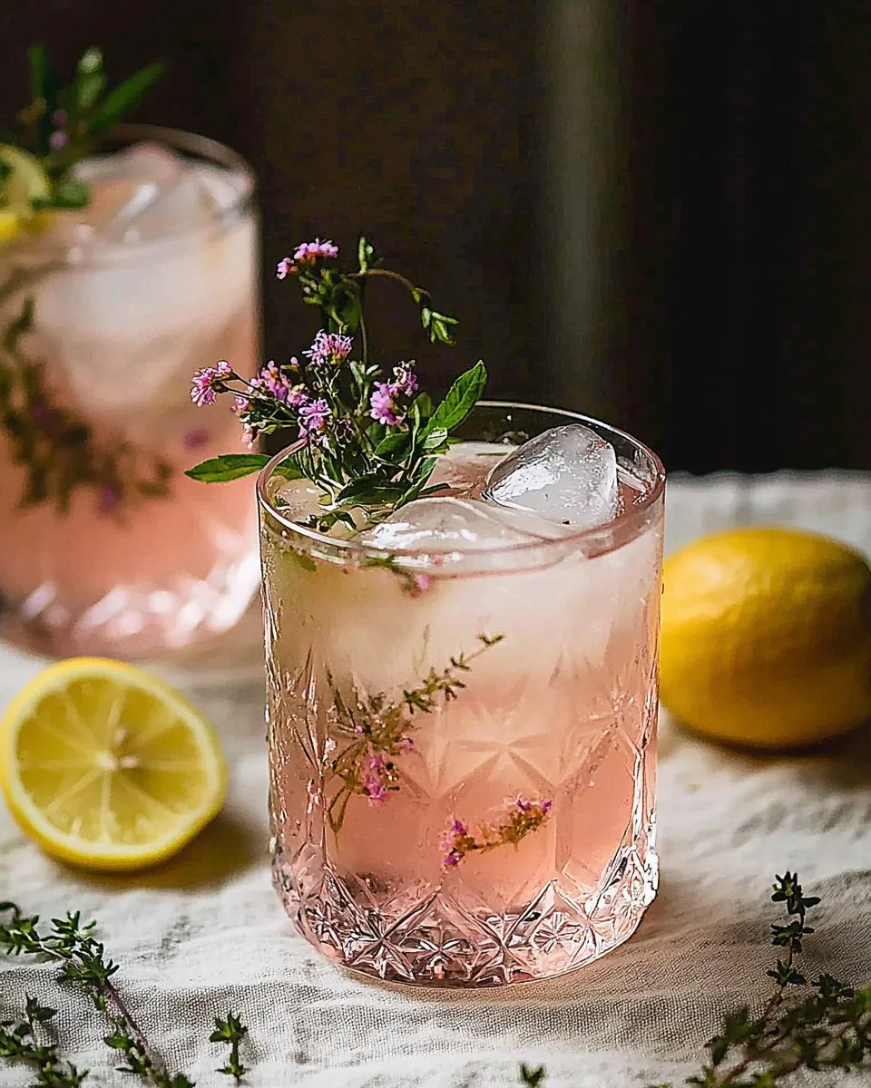 Refreshing pink gin and tonic in a chilled glass with garnishes