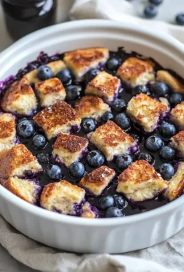 Delicious blueberry French toast casserole served warm and topped with berries.