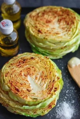 Roasted cabbage steaks served on a plate with toppings