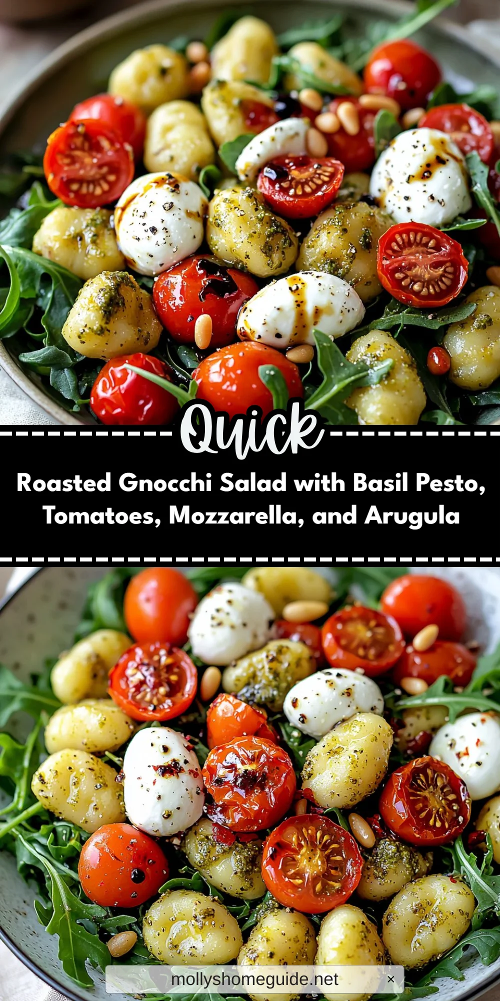 Roasted Gnocchi Salad with Basil Pesto, Tomatoes, Mozzarella, and Arugula