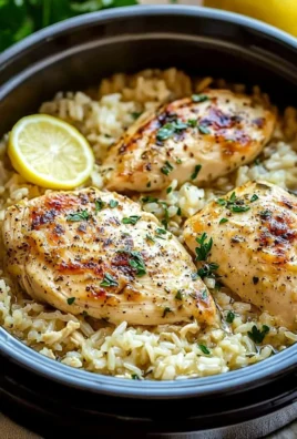 Slow Cooker Lemon Herb Chicken served with fluffy rice and garnished with herbs