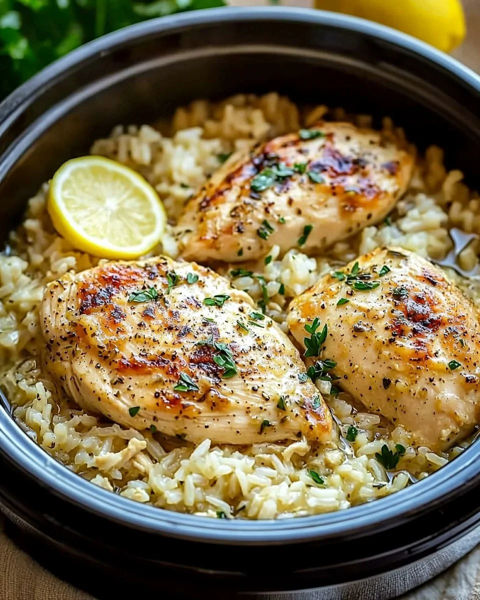 Slow Cooker Lemon Herb Chicken and Rice