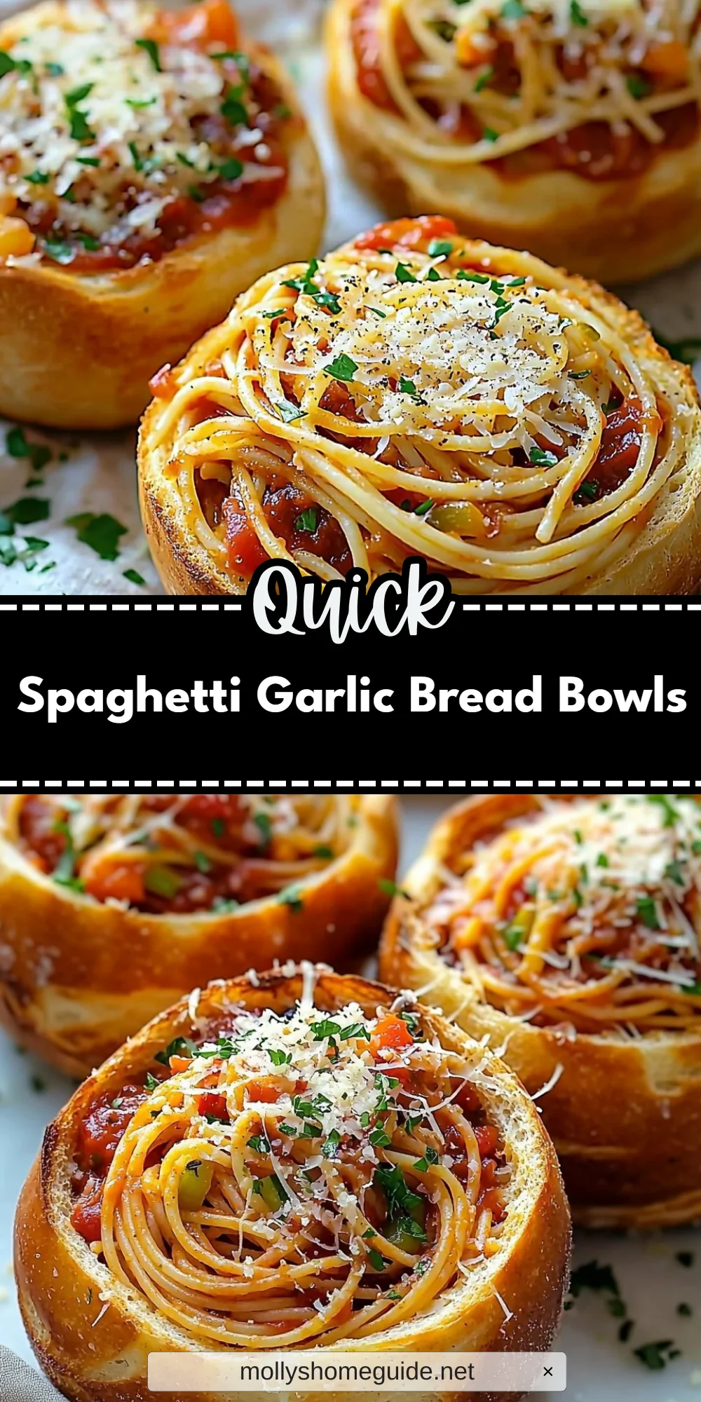 Spaghetti Garlic Bread Bowls