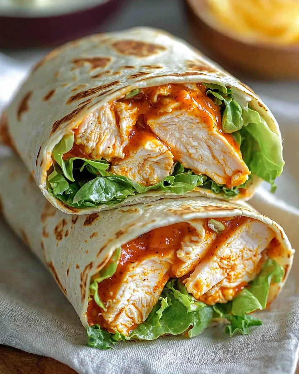 Spicy Buffalo Chicken Wraps served with fresh vegetables and ranch dressing