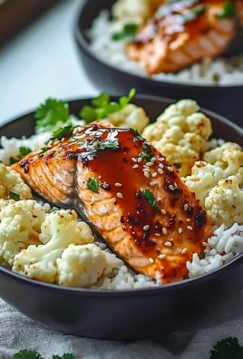 Delicious Sriracha Honey Salmon bowl garnished with vegetables and rice.