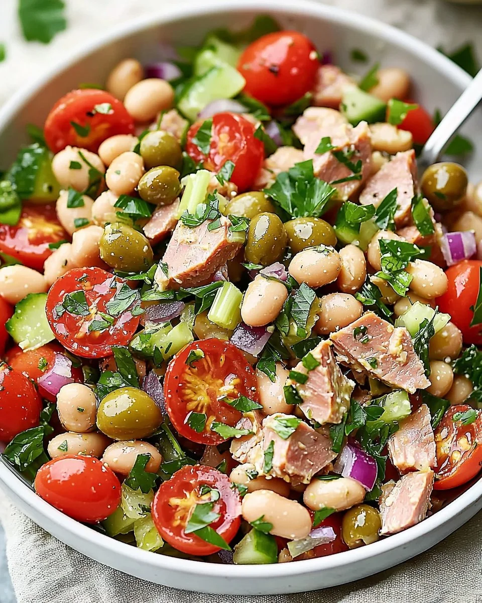 Delicious Tuscan Tuna Salad with fresh vegetables and Mediterranean spices