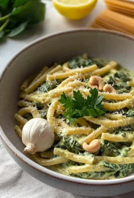Delicious vegan creamy spinach pasta with garlic and cashews served in a bowl