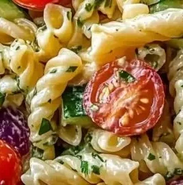 Delicious bowl of Crack Pasta Salad loaded with fresh vegetables and dressing