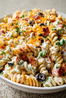 Delicious Bacon Ranch Pasta Salad with crispy bacon and fresh vegetables