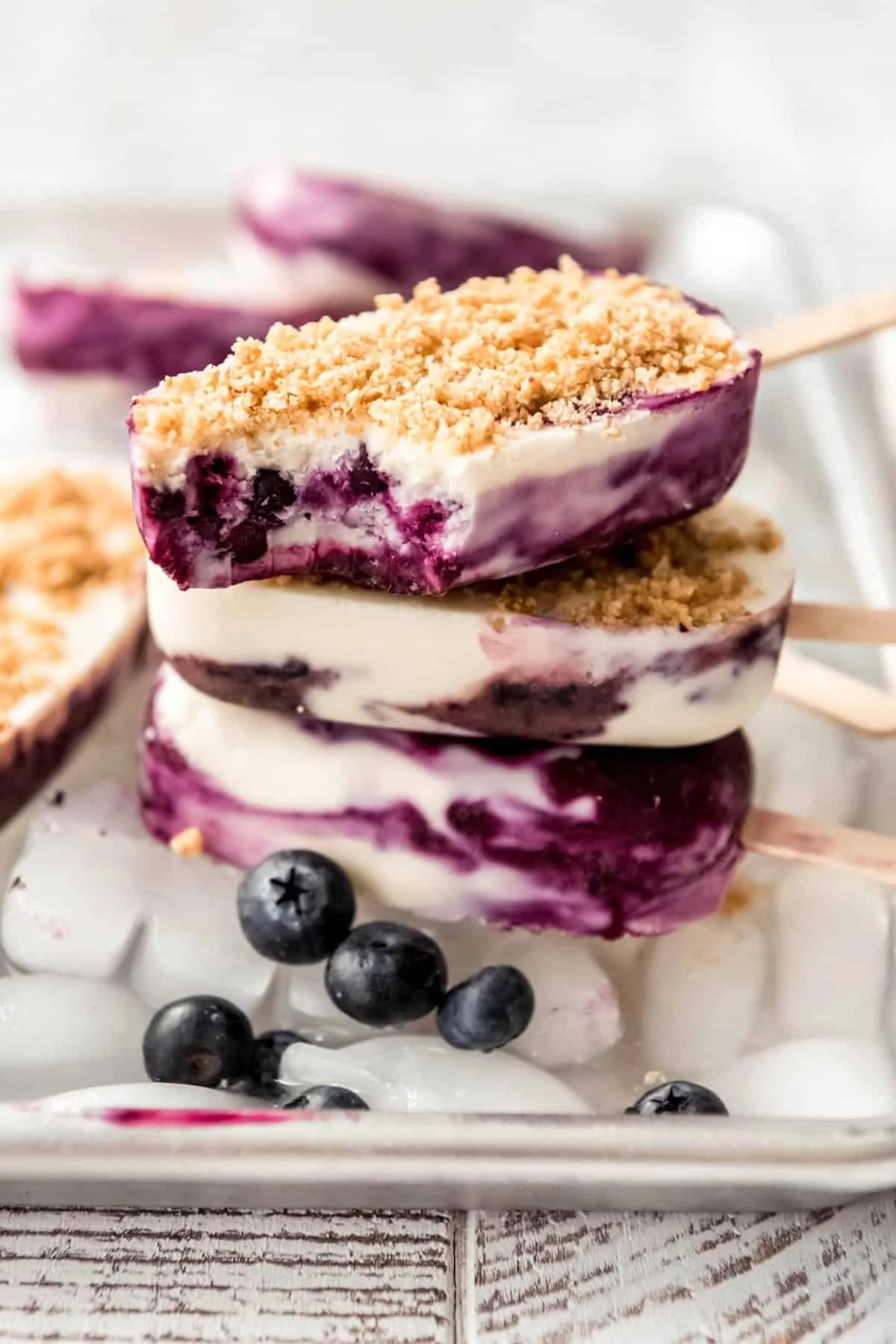 Blueberry cheesecake popsicles with a creamy texture and fruity flavor