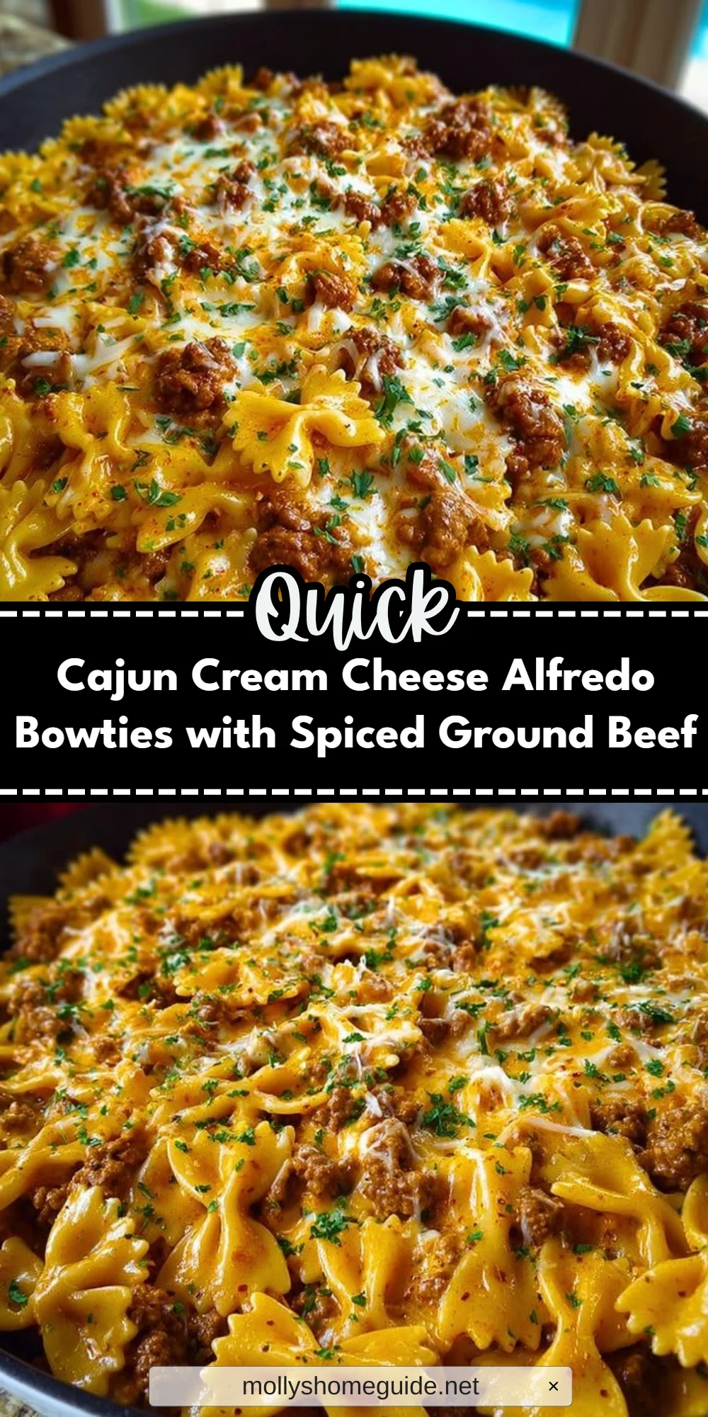 Cajun Cream Cheese Alfredo Bowties with Spiced Ground Beef
