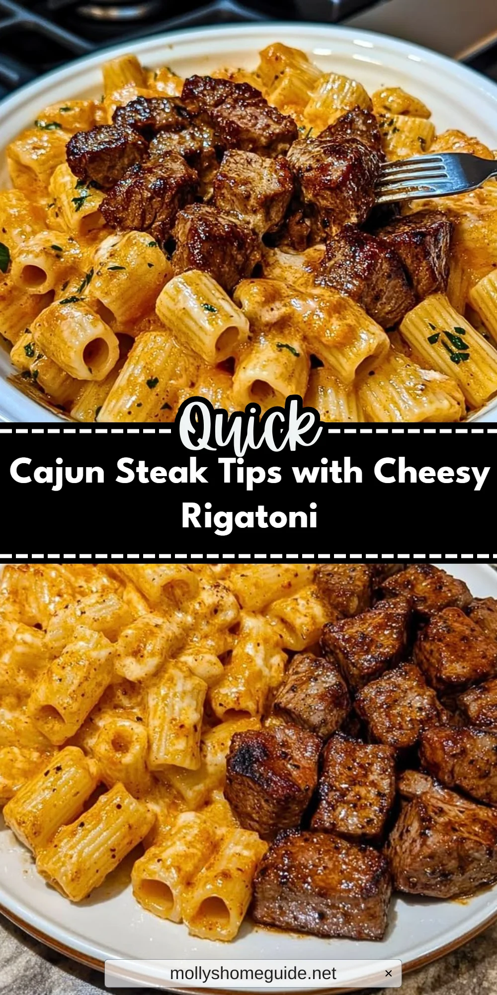 Cajun Steak Tips with Cheesy Rigatoni