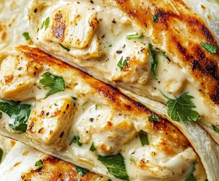 Delicious cheesy garlic chicken wraps on a plate