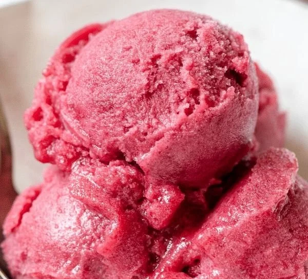 Delicious and vibrant Cherry Sorbet served in a bowl