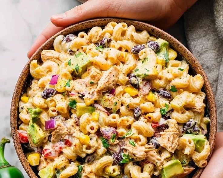 Delicious Chipotle Chicken Pasta Salad with vibrant ingredients and zesty dressing
